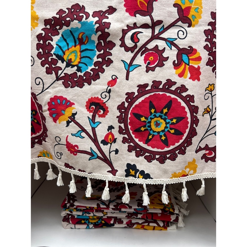 Suzani Style Curtains Cotton Blend Floral Boho Tassel Fringe 56x84 (4 panels) - Picture 10 of 10